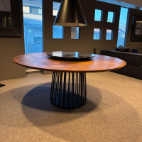 Janua - Esstisch BC 07 Basket Platte Eiche Geräuchert Gebürstet Gestell Metall Schwarz Inklusive Lazy Susan Marmor Schwarz - 6