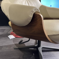 Leolux - Sessel Cream Plus R10 101 Leder Off White Weiß Schale Nussbaum Fuß Pure Epoxy Charcoal Matt Schwarz Mit Hocker - 5