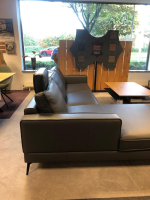 DFM - Ecksofa Beluga Leder WM Anthrazit Metallfüße Schwarz mit Kopfstütze - 8