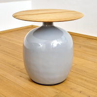 Gloster - Beistelltisch Blow Low Platte Teak Gestell Keramik Glasiert Smoke Grau - 2