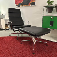 Vitra - Sessel Soft Pad EA 222 Leder L40 66 Schwarz Gestell Sternfuß Metall Verchromt Inklusive Hocker - 4