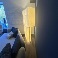 Minotti - Stehleuchte Blanche Schirm Leinen Weiß Gestell Nickel Struktur Black Schwarz Oberer Schirm Drehbar - 7