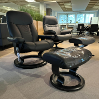 Stressless - Sessel Consul M Leder 093 Batick 19 Black Schwarz Gestell Classic Holz 05 Schwarz Gebeizt Mit Hocker - 2