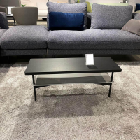 Rolf Benz - Couchtisch 925 Eiche Gebeizt Und Lackiert Gestell Stahl Verkehrsschwarz Ledereinlage Hellgrau - 4