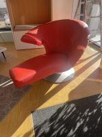 Leolux - Drehsessel Parabolica 320 100 Leder Senso 6870 Grenadine Orange Rot Tellerfuß Aluminium Gebürstet - 3