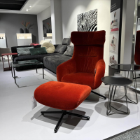 Brühl - Sessel Victor High Mit Hocker Stoff 4473 14 Rot Kreuzfuß Metall Schwarz 360 Grad Drehbar Rücken Stufenlos Verstellbat - 3