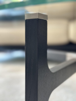 Bielefelder Werkstätten - Coffee table Porto Top glass Optiwhite Frame ash black veneered Metal knots stainless steel colored - 2