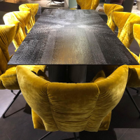 Bretz - Essgruppe Tisch Samurai Burnt Oak mit 8er-Set Cassia Sessel Stoff 659675 Marigold - 7