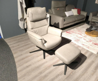 Hukla - Relaxsessel Henri Leder Cloudy Smoke Creme Weiß Grau Sternfuß Schwarz Inklusive Hocker - 8