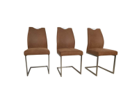 K+W - 3er Set Schwingstuhl 6135 Lederoptik Braun Meliert Gestell Hochkantrohr Edelstahl Gebürstet - 3