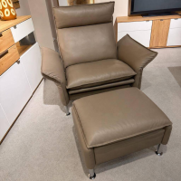 Erpo - Sessel Porto 183 Extra Hoch Leder Stone Braun Füße Hochglanz Inkl. Hocker - 3