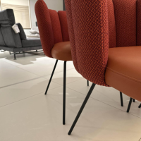 KFF - 6er Set Armlehnstuhl Gaia Rücken Stoff Rohi Cleo Lampion Rot Orange Sitz Leder Sauvage Terracotta Rot Gestell Schwarz - 2