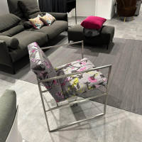 Brühl - Armchair Grace Soft fabric 8001 95 gray pink yellow frame stainless steel smooth - 6