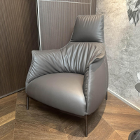 Poltrona Frau - Sessel Archibald A Highback Leder Pelle Soul Ray Grau Füße Nickel Brüniert Schwarz Glänzend - 2