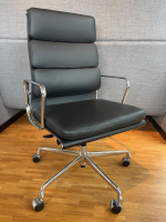 Vitra - Stuhl EA219 Softpad Leder Cuir Nero Schwarz Gestell Aluminium Verchromt Füße Rollen Schwarz - 2