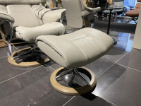Stressless - Sessel Reno S R Leder 091 Cori Silver Cloud 25 Grau Gestell Cross Smoked Oak 13 Inklusive Hocker - 9