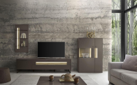 Loddenkemper - Wohnwand Linee Living LS24 Galano Lack Terrabraun Braun Grau Absetzung Eiche Wellenoptik Mit Beleuchtung - 14