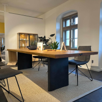 Team 7 - Esstisch Platte Eiche Urig Gebürstet Geölt Gestell Metallwange Schwarz Brüniert Inklusive Topfuntersetzer - 7