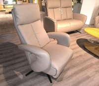 Hukla - Polstergarnitur Havanna Leder Credo Pearl Grau Beige Gestell Metallkufe Schwarz Inklusive Kissen - 2