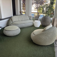 DEDON - Lounge Atolo Geflecht Rücken Forest Light Hellgrün Geflecht Sitz Spring Mist Kissen Caleo Borea Grau Grün - 4