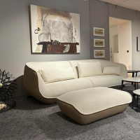 COR - Sofa Nook Sitz Stoff 8190 Woll Weiß Außen Leder 420 Sand Beige Füße Kunststoffgleiter mit Hocker Und Kissen - 2