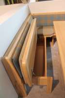 Schösswender - Eckbankgruppe Stoff Happ Uni Beige Karo Türkis Kernbuche Natur Tisch 2 Stühle Eckbank - 5