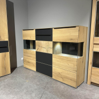 Mondo - Highboard Natur Talvera Asteiche Massiv Gebürstet Bianco Akzent Anthrazit Satiniert - 5