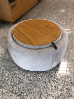 Troels - Hocker Circle Stoff Yeti Triton Hellgrau Eiche Natur Geölt - 2