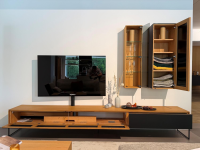Team 7 - Wohnwand Filigno Eiche Naturöl Farbglas Schwarz Matt Und Rauchglas Mit TV-Säule - 6