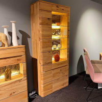 Natura - Vitrine Cartago Soft Astbuche Massiv Natur Geölt Glasböden Mit Beleuchtung - 3