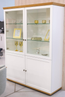 Hülsta - Highboard Vitrine Chalera Lack Reinweiß Natur Eiche - 5