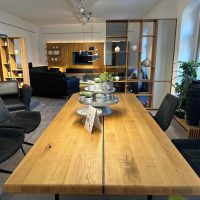 Team 7 - Esstisch Platte Eiche Wild Natur Geölt Gestell Metallkufe Schwarz Matt Pulverbeschichtet Mit Einlegeplatte - 4