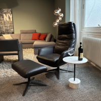 COR - Drehsessel Cordia Leder 282 Basalt Grau Schwarz Gestell F01 Schwarz Braun Kunststoffgleiter Mit Hocker - 6