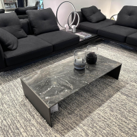 Minotti - Beistelltisch Linha Platte Marmor Grigio Orobico Grau Seitenteile Aluminium Braun - 7