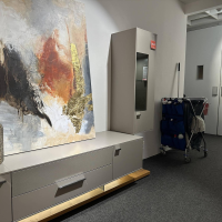 Gwinner - Wohnwand Kubo Media Lack Seidenmatt Fango Grau Holz Balkeneiche Honig - 10