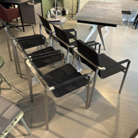 Solpuri - 6er Set Stapelsessel Jazz Bespannung Softex Gewebe Coal Schwarz Grau Gestell Edelstahl - 6