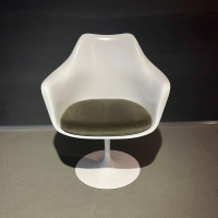 Knoll International - Stoffzusammensetzung // Armlehnstuhl Saarinen Tulip Stoff Dedar Eva Mousse 168 Grün Schale Kunststoff Weiß Drehgestell Metall Weiß - 7