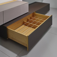 Mobilari - Wohnwand Cubus Pure Eiche Massiv Farbglas Grau Und Dunkelbraun - 3