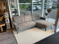 Gruber - Ecksofa Genua Stoff Catania 7 Mode Grau Füße Massivholz Gebeizt Mit Klappbarer Armlehne Und Sitztiefenverstellung - 7