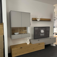 Wöstmann - Wohnwand WM 2380 Lack Samtgrau Holz Balkeneiche Und Wildeiche Massiv Mit Beleuchtung - 11