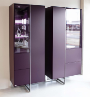 Hülsta - 2er Set Vitrine Fonis Lack Aubergine Violett Gestell Chrom Glänzend - 3
