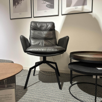 KFF - 2er Set Drehstuhl Arva Leder Sauvage Anthrazit 8102 Gestell Moodblack M01 Schwarz - 6