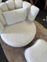 KFF - Sessel Gaia Divano Stoff JAB Collection Fluffy Creme 5-Stern Gestell Metall Schwarz Drehbar Inkl. Hocker Und Kissen - 2