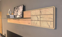 Decker - Wohnkombination Carson Asteiche Massiv Bianco Geölt Front Akzent Glas Schlamm Satiniert Inklusive LED Beleuchtung - 3