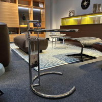 ClassiCon - Beistelltisch E 1027 Platte Kristallglas Klar Gestell Stahlrohr Verchromt Höhenverstellbar - 4