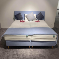 Frankenstolz - Bett Casada Stoff C 3012 Blau Füße Holz Mit Matratzen Und Tagesplaid Ohne Kissen Ohne Deko - 5