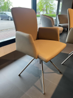 WK Wohnen - 6er-Set Stuhl 701 Leder Toledo Echt Mastic Beige Gestell Viefuß Edelstahl Matt Mit Kunststoffgleitern - 2