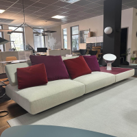 Paola Lenti - Sofa Agio Stoff Chenille Saint Germain CHE02 Beige Gestell Metall Grafite Grau Lackiert Inklusive Kissen - 6