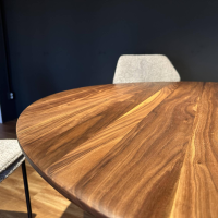 Rodam - Esstisch Nuss Splint Geölt Und Gewachst Rund Bodenplatte Carbon Schwarz Mit Klappauszug - 3