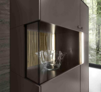 Loddenkemper - Wohnwand Linee Living LS24 Galano Lack Terrabraun Braun Grau Absetzung Eiche Wellenoptik Mit Beleuchtung - 3